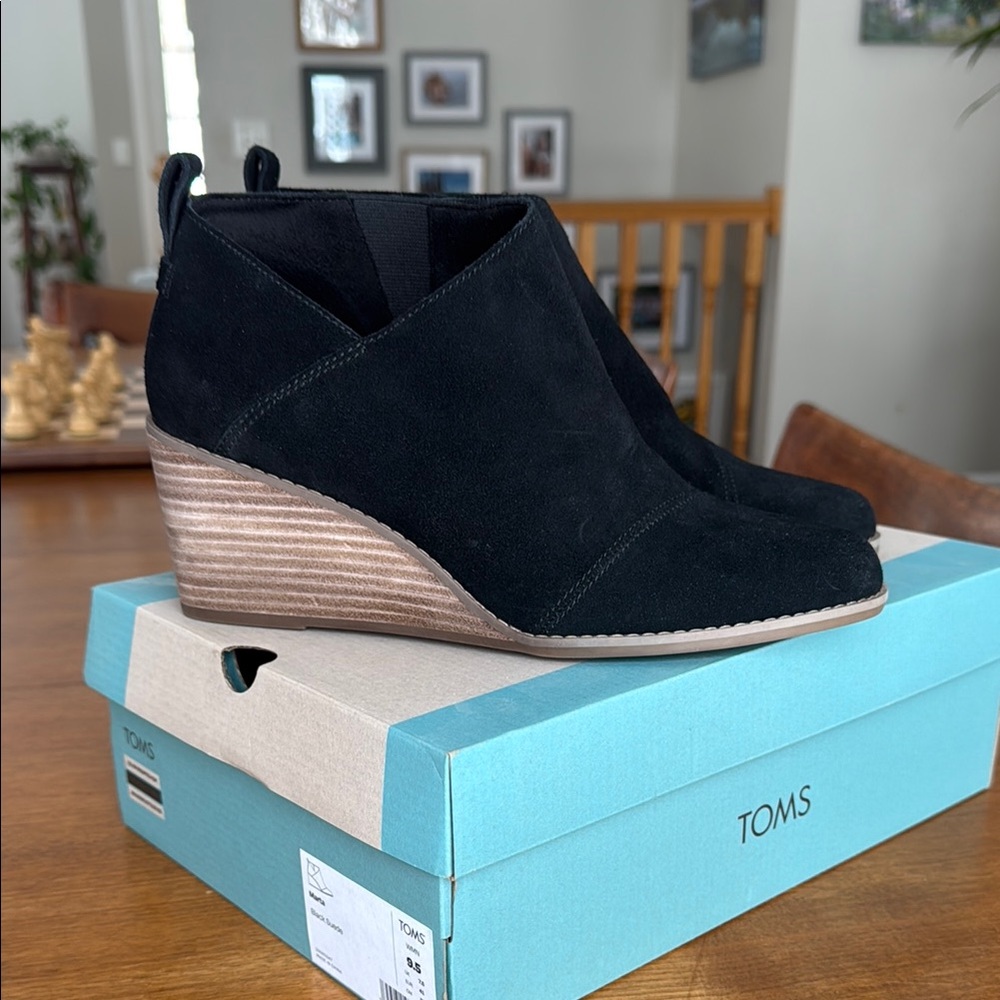 Toms Black Wedge Suede Slip-On Shoes